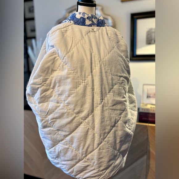 🧵 HANDMADE (by me!) Floral Blue and White Coat Jacket with Yellow Trim - Picture 12 of 12